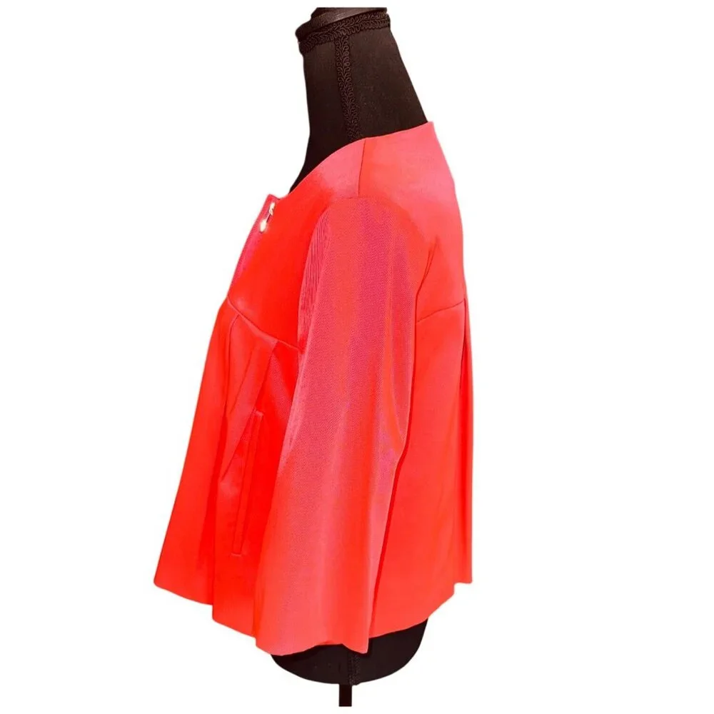 VTG By Malene Birger Womens Coral Red Cropped Pleated Swing Jacket 8/42 Glam